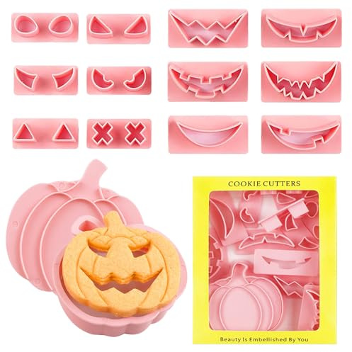 Halloween Cookie Cutters,14Pcs Halloween Cookie Kit for Cutting Cookies Halloween Biscuit Pressable Cutter Pumpkin Halloween Cookies Cutter Food Grade Safe Pumpkin Cutter Biscuit Cutter