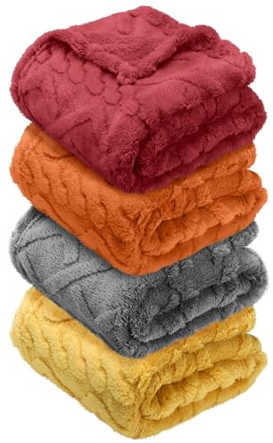 VitalCozy 4 Pcs Soft Fleece Baby Blankets Set 30 x 40 3D Plush Warm Nursery Swaddling Bed Blanket Little Boys Girls Infant Toddlers and Newborn Receiving Gifts Blankets(Orange Set)