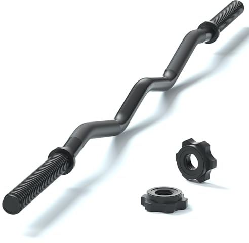 119,4 cm EZ Curl Bar Gewichtheberstange, 2,5 cm Curling Bars für Gewichtheben, Langhantelstange für Hip Thrusts/Kniebeugen/Ausfallschritte für Fitnessstudio und Zuhause, mit 2 Star Double Risk T-Nuts