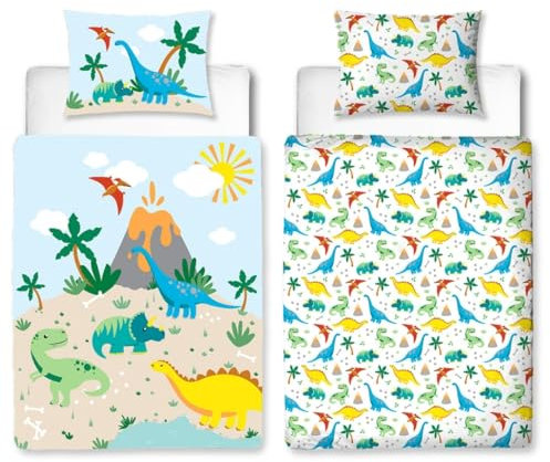 MTOnlinehandel TRAUMHELDEN Dino Babybettwäsche 135x100 Flanell/Biber - 1 Kissenbezug 40x60 + 1 Bettbezug 100x135 cm - Hochwertige Jungen-Bettwäsche