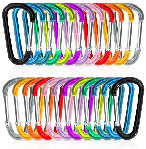 Zalava mini Karabiner Set, Schlüsselanhänger Karabiner aus Flugzeug Alu, 24 pcs D Form Mehrfunktionale Clip für Camping, Wandern, Angeln