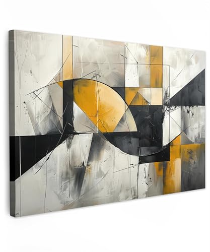 MuchoWow© Cuadros Decoracion Salon Modernos Lienzos de Fotos Pared Wall Art | 90x60 cm - Lienzo Decoração Cuadro salones Arte - Oro - Gris - Moderno