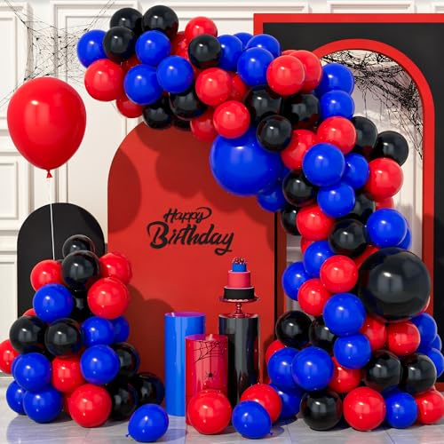 Teselife 141 Pièces Kit d'Arche Ballons Noir Rouge Bleu, Guirlande Ballons Fête Bleu Royal Noir Rouge Pour Anniversaire Fête Prénatale Anniversaire Mariage Carnaval Fournitures Décoration Fête