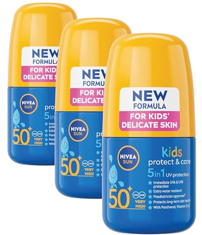 NIVEA Sun Kids Protect & Care SPF 50+ Roll On (50ml), Sunscreen with SPF 50, Roll-On Kids Sun Cream for Delicate Skin, Immediately Protects Against Sun Exposure (Pack of 3)