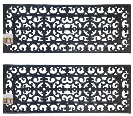 simpa Heavy Duty Rubber Door Mat - Set of 2 Large Mat 120cm (L) x 45cm (W). Wrought Iron Style Design.