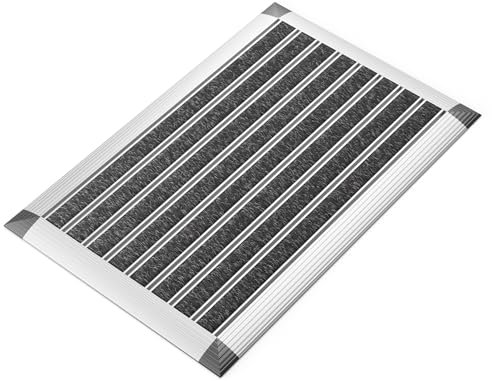 Fußmatte außen, Aluminiumrahmen Silber, 40x60 cm, Fußmatte Außenbereich, Aluminium Türmatte außen, Fußabtreter außen, Schuhabstreifer mit Polypropylen-Fasern, Fußmatte Outdoor wetterfest
