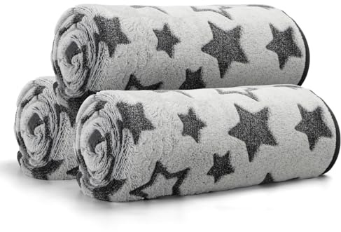 Nobleza Puppy Blanket, 3 Pack 60x40cm Soft Fluffy Fleece Warm Small Cat Dog Blankets Washable, Star Prints Premium Flannel Pet Throw Blanket for Indoor Cats Kitten Mat Pad Bed Cover Grey