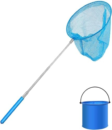 Schmetterlingsnetz,Kinder Ausziehbare Schmetterling Net Mit Klappeimer Edelstahl Insekt Fischernetz Kescher zum Auffangen von Schmetterlingswanzen Insekt Kleine Fische