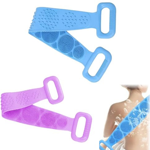 SpazzolaBagno Schiena, 2 Pezzi Spazzola Silicone, Massaggio Scrubber Schiena Bifacciale, Esfoliante Multifunzionale Doccia