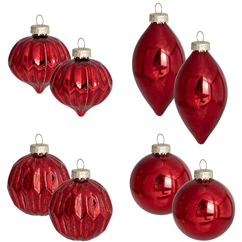 Juego de 8 adornos de Navidad de vidrio de mercurio, bolas colgantes para árboles de Navidad, decoraciones de Navidad, adornos de bolas a granel para decoración navideña (rojo, 8 piezas)