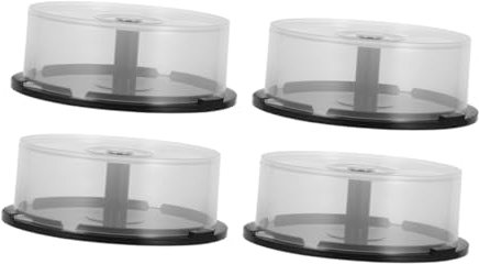 TOGEVAL 4pcs Cd Dvd Storage Containers Empty Boxes Black Base, Plastic Disc Organizer Buckets for 25 Discs, Vinyl Record Shipping and Home Storage