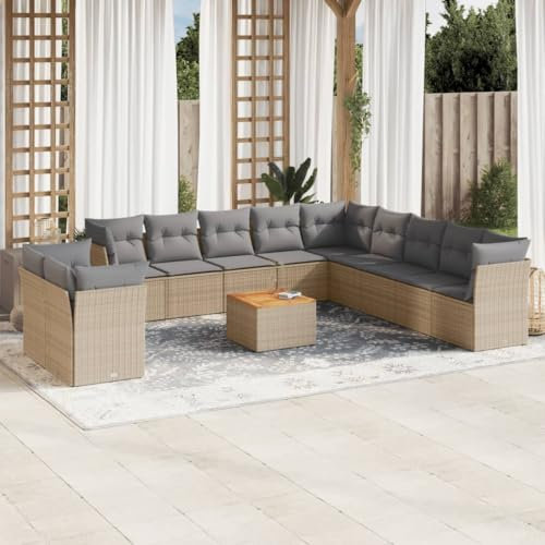 ShGaxin 12-TLG. Garten-Sofagarnitur mit Kissen Beige Poly Rattan, Lounge Gartenmöbel Set, Möbelsets, Balkon Möbel, Gartenlounge, Gartensofa - 3256059