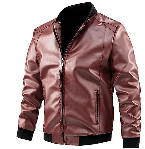 Blousons de moto vintage pour hommes, veste en cuir avec col à revers et col à revers, cardigan coupe ajustée, fermeture éclair intégrale, vestes en cuir synthétique, manteaux coupe-vent, vêtements
