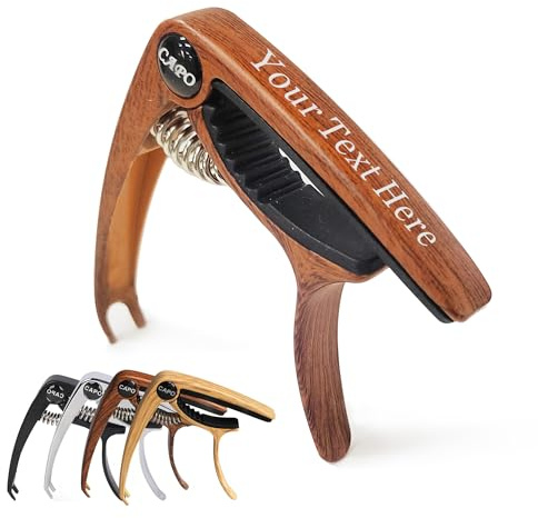 Personalised Guitar Capo Engraved Capo for Electric Guitar & Acoustic Guitar Custom Metal Guitar Capo Custom Capo for Guitar Music Gift for Him Her (Dark Wood)