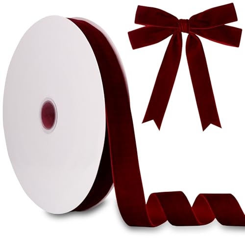Nastro di velluto Manjonzic da 25 mm x 27,4 m, nastro singolo con imbottitura per Natale, ideale per confezioni regalo, mazzi di fiori, fiocchi per alberi, decorazioni per feste e vacanze, colore