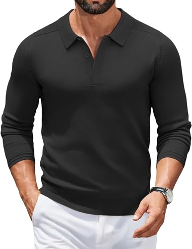 COOFANDY Maglione Polo Uomo Maglione Lavorato a Maniche Lunghe Business Maglioni Casual Pullover Tinta Unita