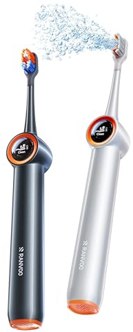 RANVOO AirJet™ [Max Jet Clean] [Vibrating & Flossing 2-in-1] Bubble Sonic Electric Toothbrush, Plaque Removal, White for Adult Gum Care Teeth Clean Valentine’s Day Gift with 2 Soft Brush Heads Grey