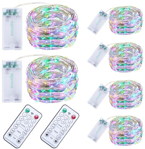 innolife 6 Stück Lichterkette Batterie, 3M 30LED mit Fernbedienung, Timer | Mehrfarbig, 8 Lichtmodi, Micro LED Lichterkette Silberdraht für Party Halloween Weihnachten Innen und Außen Garten Deko