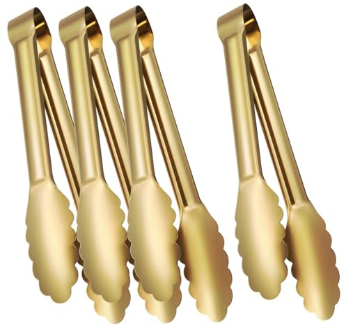 Healifty Pinces de Service en Acier Inoxydable 201, 9 Pouces Épaisses, Lot de 4, Pinces à Buffet à Bord Festonné, Ustensiles Cuisine Polyvalents, pour Barbecue, Toast et Salade