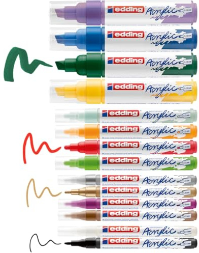 edding Acrylic Creative Basic Set – 14 wasserfeste Acrylmarker – verschiedene Spitzen für feine Details und breite Striche – Acrylstifte zum Malen auf Leinwand, Papier, Holz, Stein, Terracotta