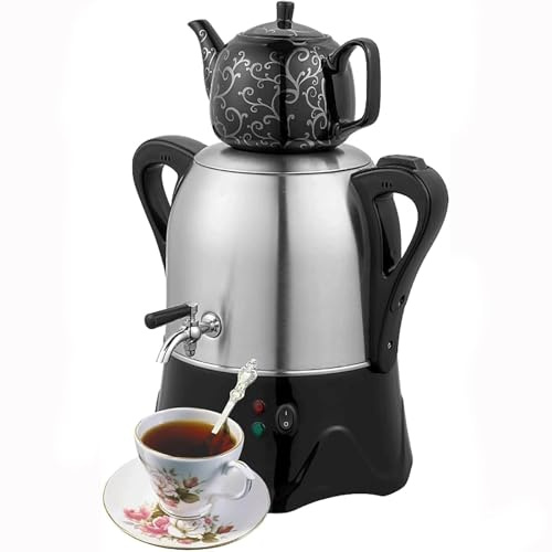 Samovar eléctrico con función de mantener el calor, tetera de acero inoxidable de 3 litros y tetera de cerámica de 1 litro para café y té turco