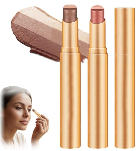 Ombretto Stick 3 Colori in 1 Confezione, Ombretto Cremoso Glitterato a Lunga Durata e Impermeabile, Sfumato Brillante Matita Eyeliner Illuminante per il trucco da giorno e da sera(02+03) B