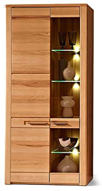 moebel-eins Nestor Plus Standvitrine hoch, Material Teilmassiv, Kernbuche lackiert