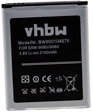 vhbw Akku kompatibel mit Samsung Galaxy Grand, Grand Duos, Grand LITE, Grand Neo, GT-I9060 Handy Smartphone Telefon (2100 mAh, 3,8 V, Li-Ion)