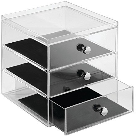 iDesign Clarity Jewelry Schmuckaufbewahrung | Schmuckkasten mit 3 Schubladen für Uhren, Ketten etc. | Schmuck Organizer mit Kratzschutz | Kunststoff durchsichtig, Sonstige