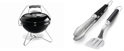 Weber Barbecue à Charbon Portable Smokey Joe Premium 37cm - Couvercle Verrouillable et Transportable & Ustensiles de Cuisine - Kit 2 accessoires en acier inoxydable