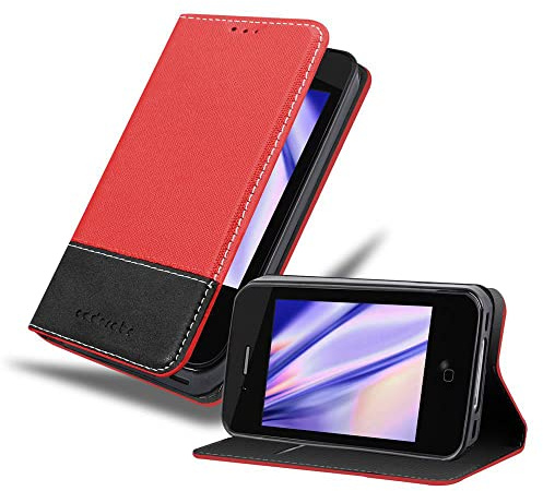 cadorabo Coque pour Apple iPhone 4 / iPhone 4S en Rouge Noir - Housse Protection avec Fermoire Magnétique, Stand Horizontal et Fente Carte - Portefeuille Etui Poche Folio Case Cover