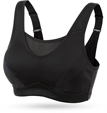 WingsLove Women's Sports Bra High Impact Bra Full Coverage Wirefree Workout Non Padded Ultimate Running Bra Sports Bra Women Plus Size Black