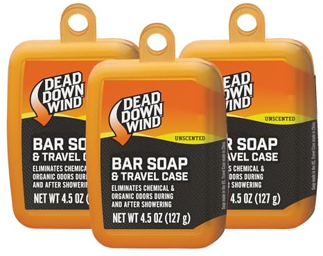 DEAD DOWN WIND Bar Soap & Travel Case | 4.5 Oz Bar | 3 Pack | Odor Eliminator, Hunting Accessories | Scent Blocker Body Soap for Hunting | All Natural Hunting Soap with Odor Fighting Enzymes