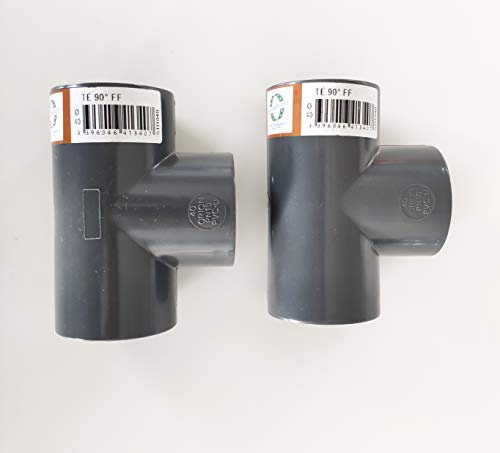 Lot de 2X Té PVC Pression – U 90° / 40mm intérieur F/F/F PN16 / Manchon 40 mm pour Piscine et arrosage/Tés égaux