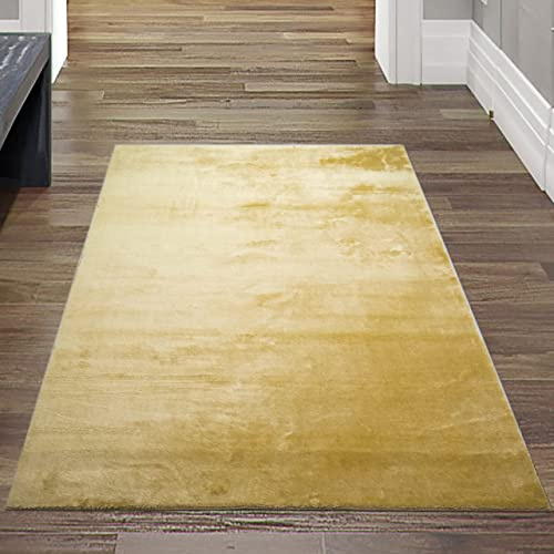 Teppich-Traum Tappeto Shaggy Soggiorno Flokati Pelo Alto e Lungo Morbido - in Oro - bassa manutenzione, 60x110 cm