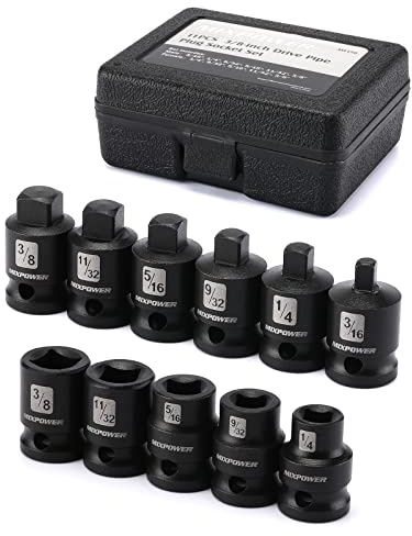 MIXPOWER 11-teiliges 3/8-Zoll-Antriebs-Rohrsteckschlüssel-Set, SAE, CR-MO, konischer Außenvierkantantrieb, abgeschrägter Innenvierkantantrieb