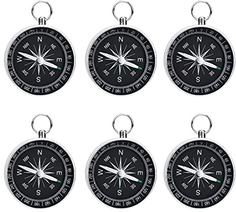 MsdeBersSKER 6er Set Taschenkompass Kinder Portable Kompass Mehrere Funktionen Schlüsselanhänger Silber Hohe Präzision und Stabilität für Camping Wandern Sportnavigation Spielzeug Geschenk