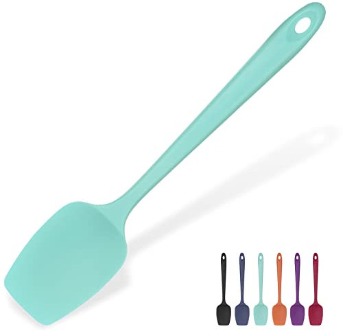 Heat Resistant Silicone Spoon Spatula: U-Taste 315℃ Heat Proof Flexible Seamless Rubber Spatula, Baking Cooking Silicon Kitchen Utensil for Nonstick Cookware Mixing Stirring Scraping (29cm, Aqua Sky)
