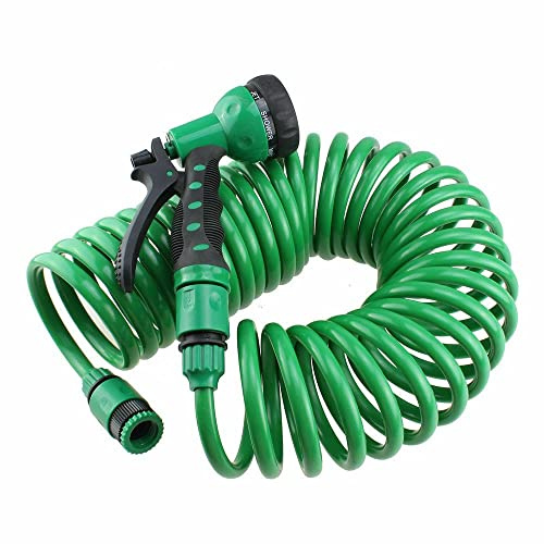 MantraRaj 30M 100Ft Retractable Coil Hose Garden Spray Gun 5 Function Pipe Reel Water Spray Gun Nozzle Garden Patio | Plant & Flower Watering Patio Decking Cleaning