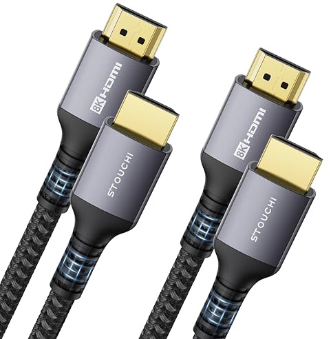 Stouchi Câble 1.2m, 8K Ultra HD 48Gbps Haute Vitesse 8K60 4K120 144Hz RTX 3080 eARC HDR10 4:4:4 HDCP 2.2&2.3 Dolby HDMI 2.1 Compatible avec Fire TV/Roku TV/PS5/Xbox Series X/Samsung/Sony/LG,2 Paquets