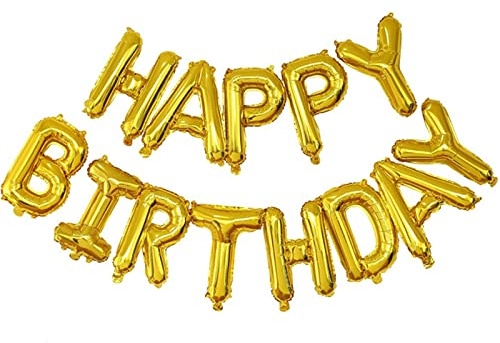 D2D | Party Balloons Happy Birthday in Gold - Größe 40 cm - Folienballons - Geburtstagsdeko - inkl. Schnur und Strohhalm