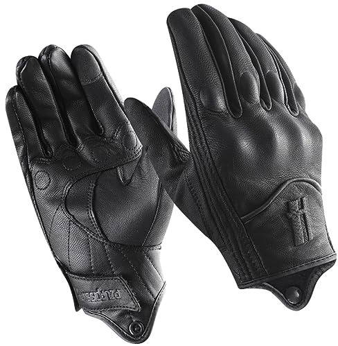 Harssidanzar Mens Winter Warm GoatSkin Leather TouchScreen Motorcycle Gloves GM041UK, Black (Fleece Lined),Size M