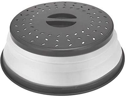 Cubierta plegable para microondas para alimentos, cubierta de plato de microondas con mango de agarre, 10.5 pulgadas, color gris