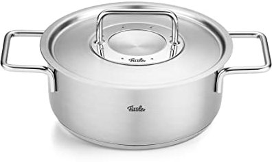Fissler Pure Collection/Edelstahl-Bratentopf (Ø 20 cm, 2,4L) Töpfe inkl. Glas-Deckel, Innen-Skalierung – Induktion, Silber