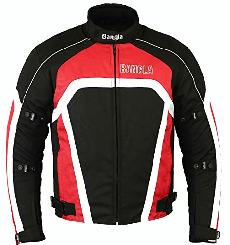Bangla Sportliche Motorradjacke Motorrad Jacke Textil Biker Kurzjacke mit Protektoren rot mit herausnehmbare Protektoren S