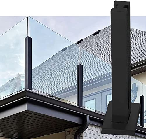 Poteau de garde-corps en verre noir, panneaux de clôture de piscine extérieure poteau/poteau de balustre avec base carrée, système de colonne de rail de pont clip en verre facile à installer, fin