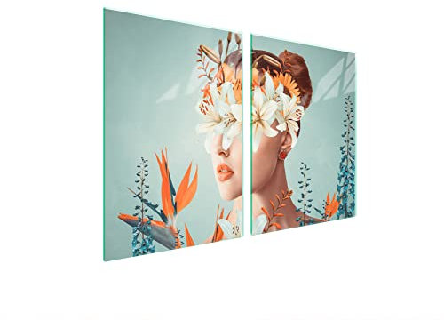 DarHaus Herdabdeckplatten 45x52 cm 2-teilig Ceranfeldabdeckung Induktion Herdschutz Spritzschutz Glasplatte Deko Schneidebrett, Frau Orchidee