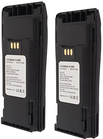 2pcs Walkie Talkie Li Ion Battery, 2600mAh 7.4V 2 Way Radio Battery, Walkie Talkie Battery with Belt Clip for Motorola CP040 CP150 CP200 CP380