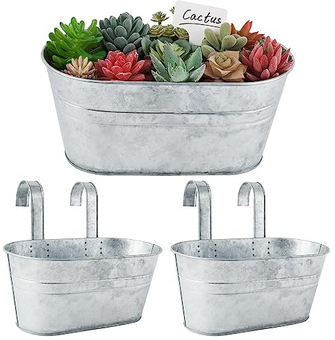 BOFUNX 2pcs Vasi di Fiori da Appendere Vasi di Metallo Esterno Vaso Sospeso Portafiori Pensili con Doppio Gancio Rimovibile per Balcone Recinzione Casa Decorazione