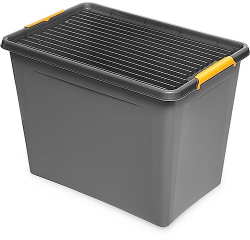 Kreher Aufbewahrungsboxen mit verschließbarer Deckel und Rollen, verschließbarer Deckel, Nässe-geschützt und in robuster Ausführung! Farbe: Grau. In verschiedenen Größn (wählbar). (80 L)